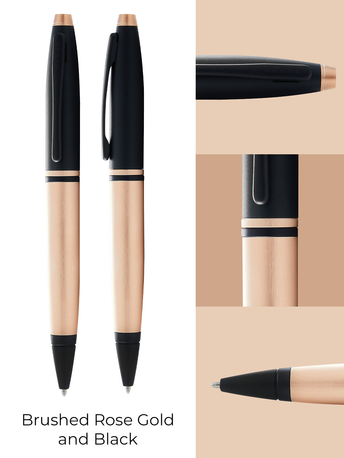 Penna a sfera Calais™ placcata in oro rosa spazzolato e laccata nera