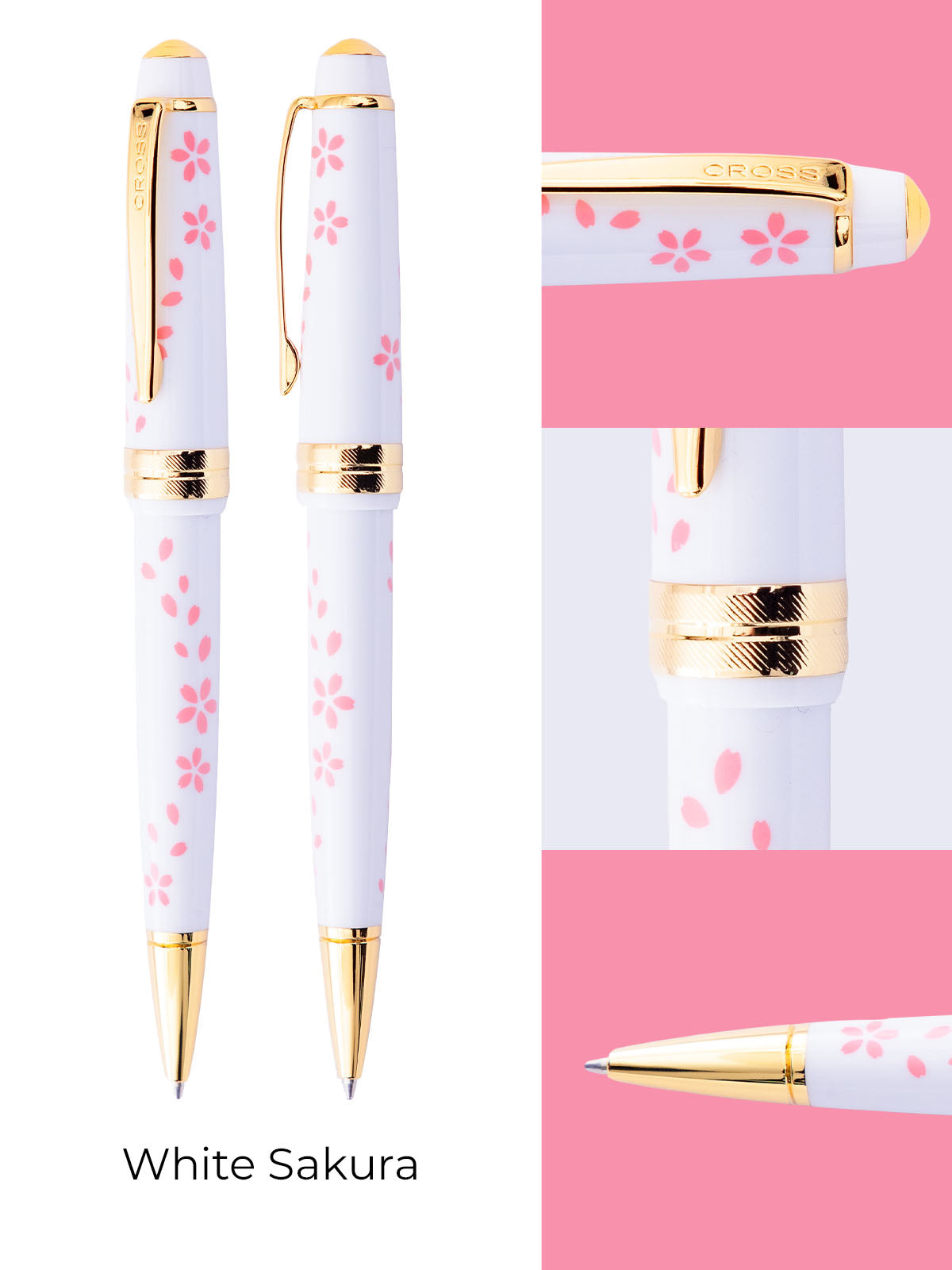 Penna a sfera Bailey Light™ Cherry Blossom in resina bianca lucida
