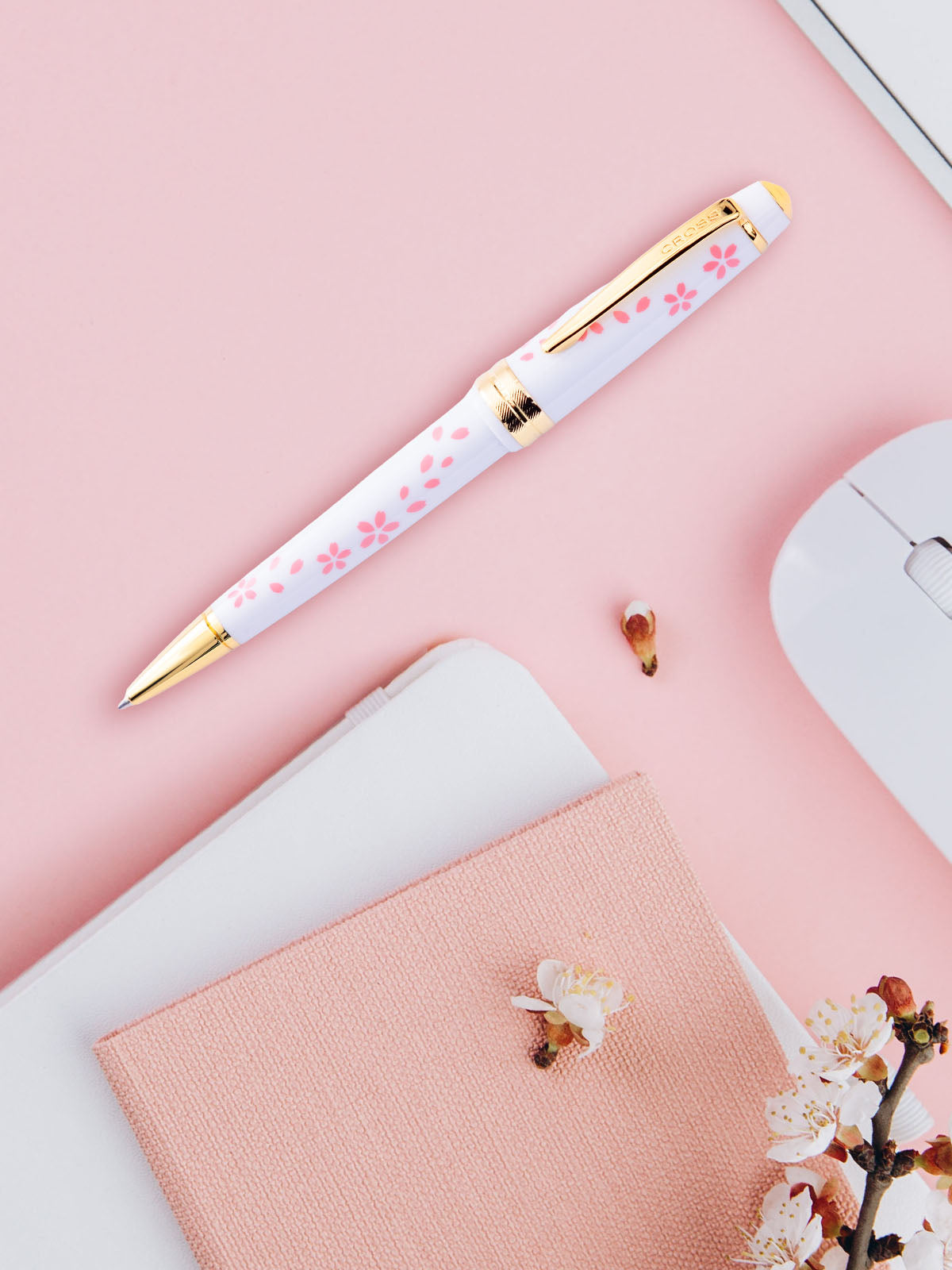 Penna a sfera Bailey Light™ Cherry Blossom in resina bianca lucida