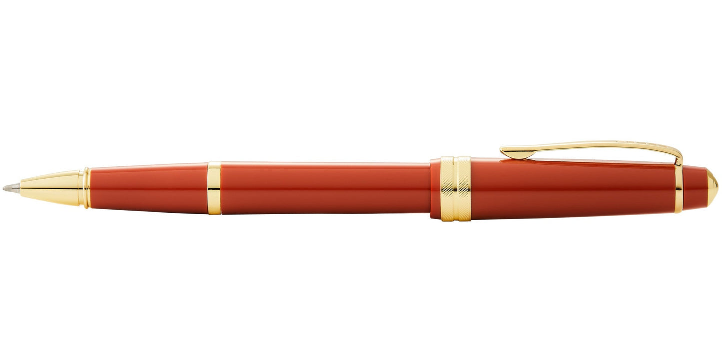 Bailey Light Polished Amber Resin and Gold Tone Rollerball Pen