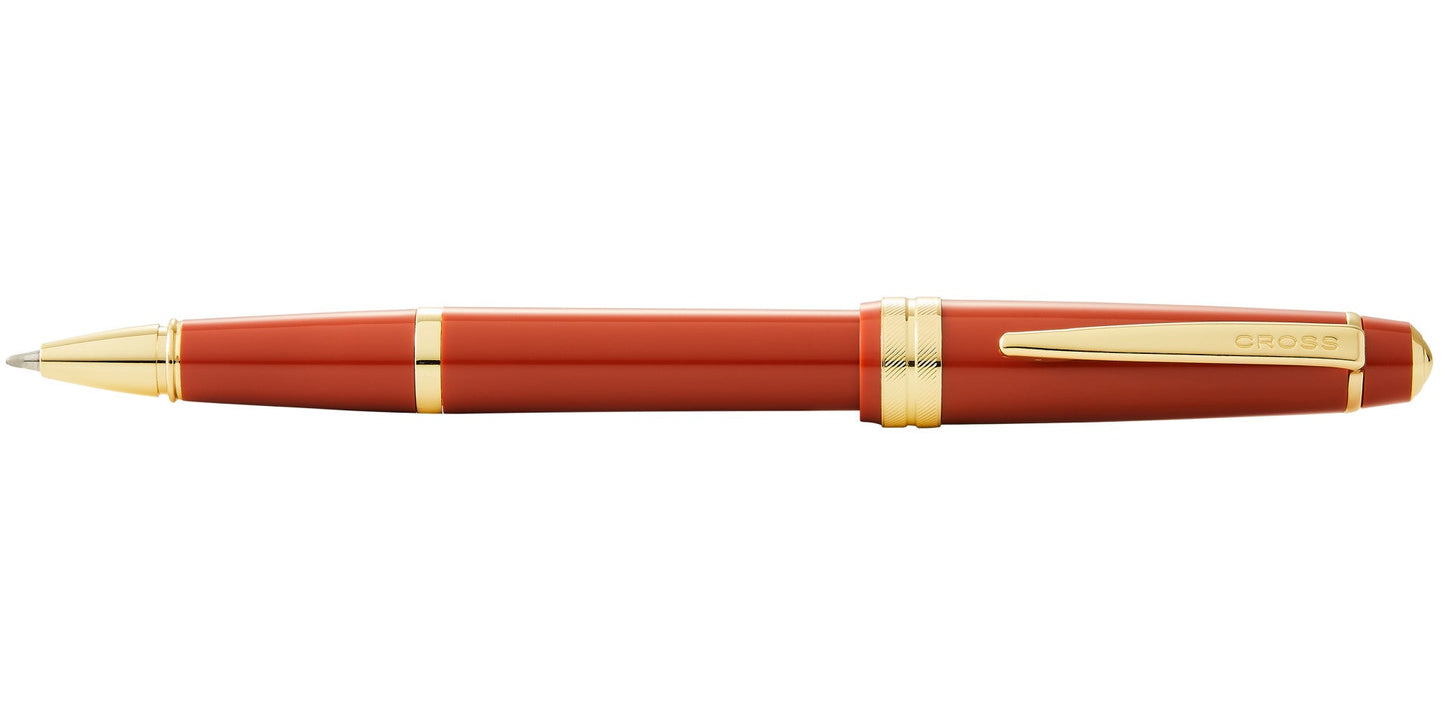 Bailey Light Polished Amber Resin and Gold Tone Rollerball Pen