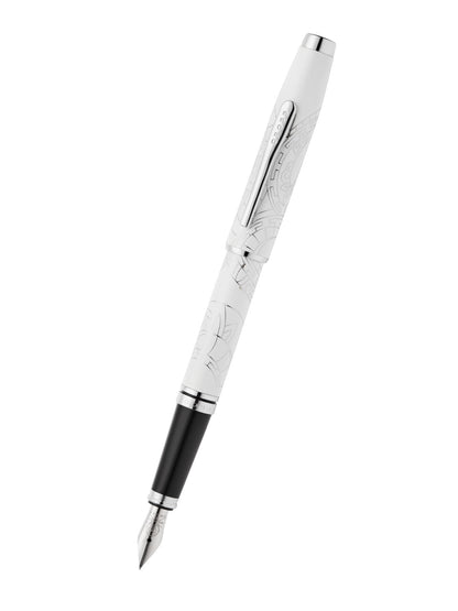 Penna stilografica Coventry Zodiac Year of the Snake con pennino fine laccata bianco perla