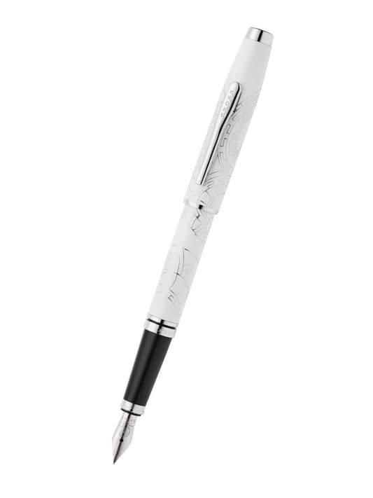Penna stilografica Coventry Zodiac Year of the Snake con pennino fine laccata bianco perla