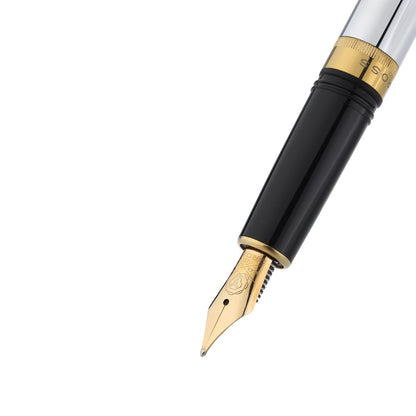 Foundry Polished Chrome con particolari PVD oro e pennino medio in acciaio inox rivestito PVD oro – penna stilografica