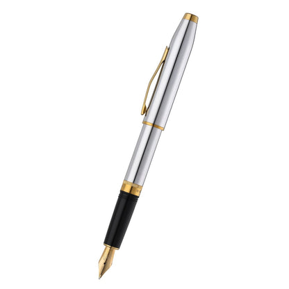 Foundry Polished Chrome con particolari PVD oro e pennino medio in acciaio inox rivestito PVD oro – penna stilografica