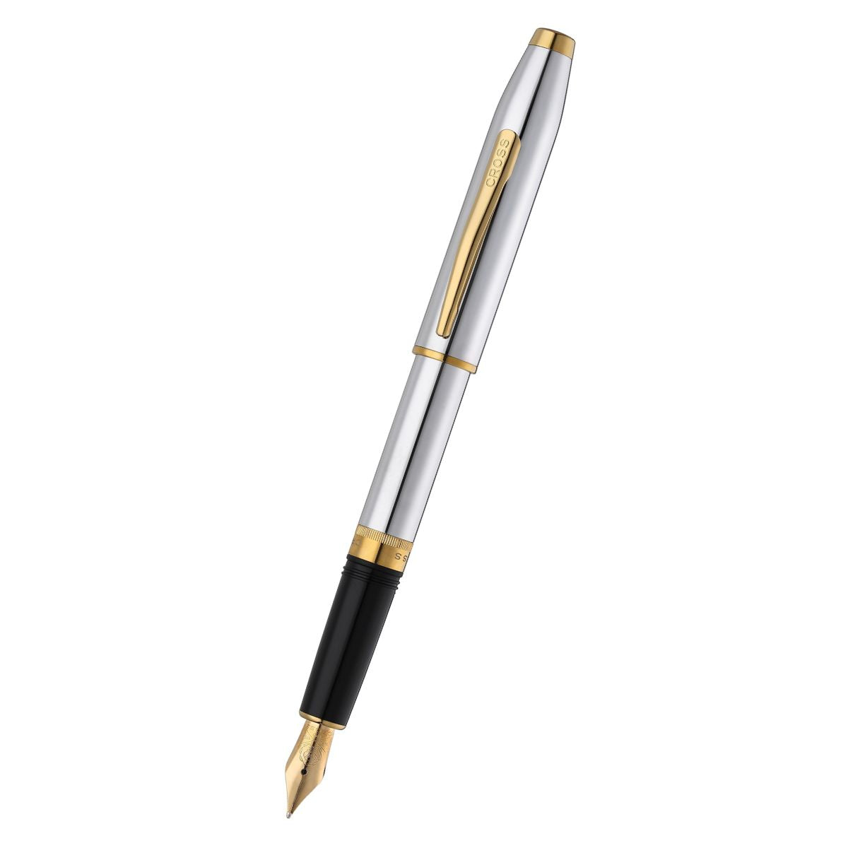Foundry Polished Chrome con particolari PVD oro e pennino medio in acciaio inox rivestito PVD oro – penna stilografica