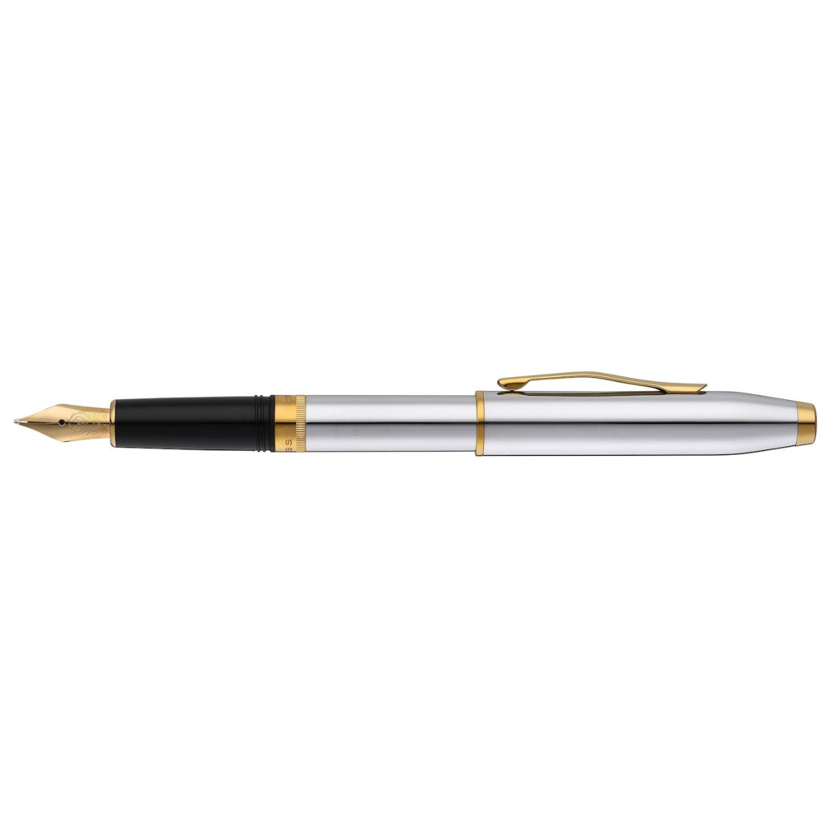 Foundry Polished Chrome con particolari PVD oro e pennino medio in acciaio inox rivestito PVD oro – penna stilografica