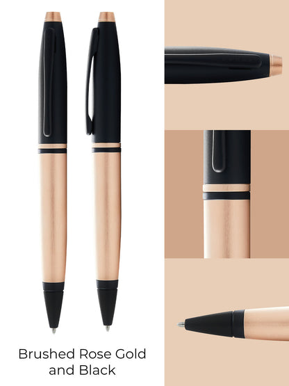 Penna a sfera Calais™ placcata in oro rosa spazzolato e laccata nera