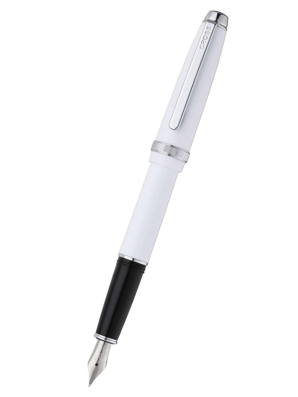 Lume Porcelain White con particolari cromati lucidi e pennino medio in acciaio inox cromato lucido – penna stilografica