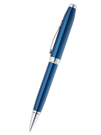 Foundry in lacca blu traslucida lucida con particolari cromati lucidi – penna a sfera