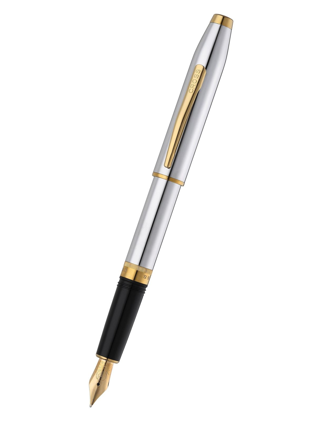 Foundry Polished Chrome con particolari PVD oro e pennino medio in acciaio inox rivestito PVD oro – penna stilografica