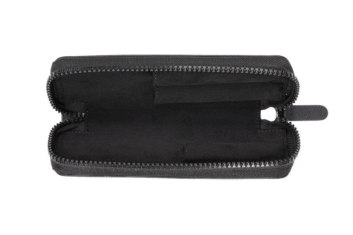 Astuccio doppio con zip in pelle Saffiano Nero