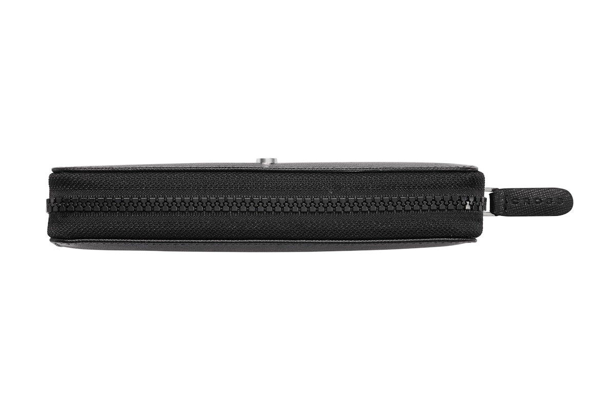 Astuccio doppio con zip in pelle Saffiano Nero