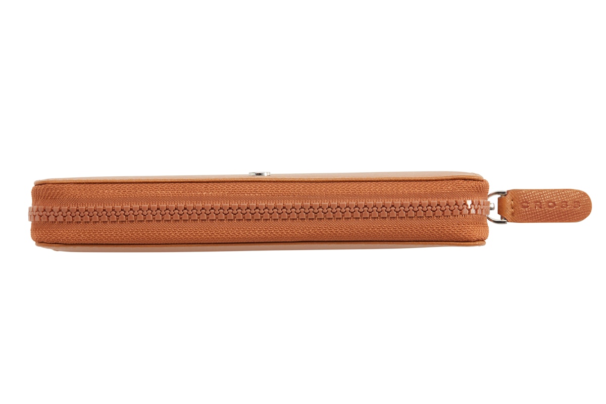 Astuccio doppio con zip in pelle Saffiano Mocha