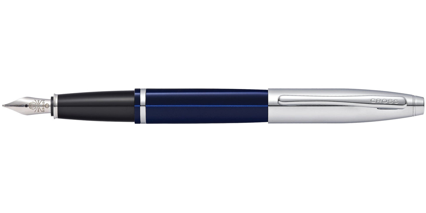 Calais Chrome and Blue Lacquer Fountain Pen