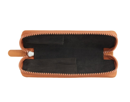 Astuccio doppio con zip in pelle Saffiano Mocha